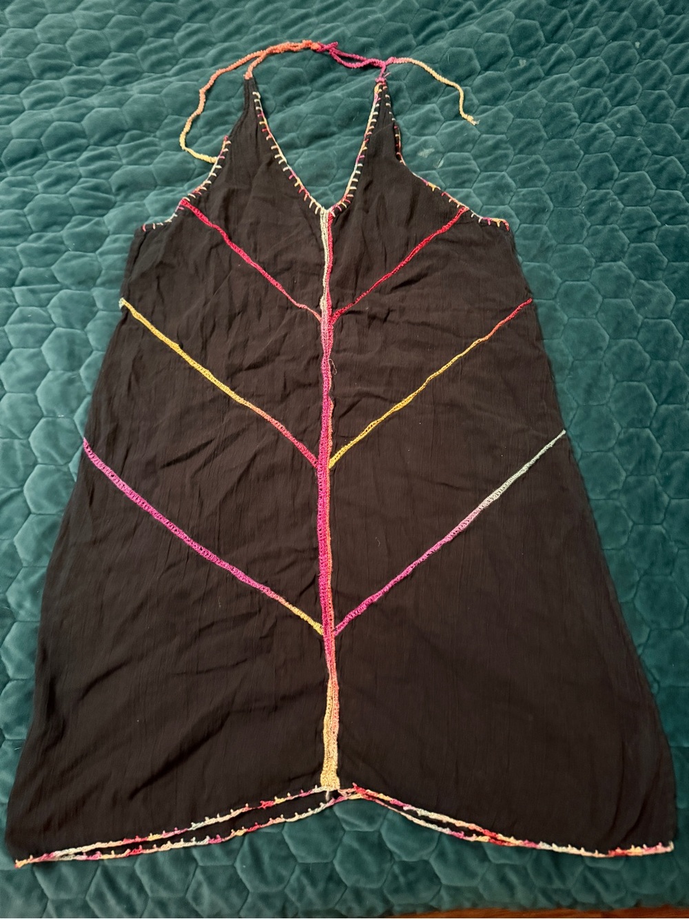 Florabella Black Halter Beach Summer Dress Rainbow Crochet Straps Small S